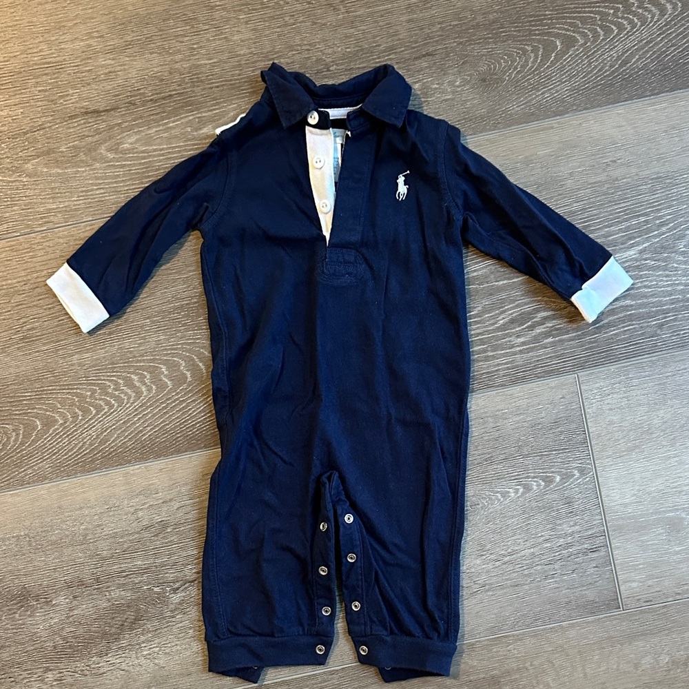 Ralph Lauren Dark Blue Kids Bodysuit with White Accents
